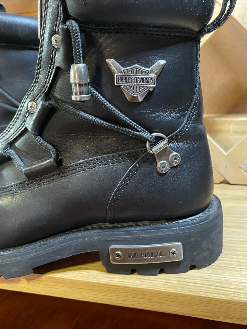 NWOT Unique Harley-Davidson Black Leather Lace-Up Leather Motorcycle Boots Sz 9 - Picture 2 of 15